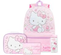 Get Trend Hello Kitty Sanrio Mochila Escolar Niña Set 4 Piezas Bolsa Termica, Estuche Escolar y Botella de Agua 500 ml, Regalo Niña (Rosa Hello Kitty)