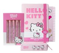 Get Trend Hello Kitty Sanrio Set Papeleria Niña Adolescente Libreta con Estuche Boligrafos Bonitos Pegatinas Kawaii Material (Pink Hello Kitty)
