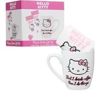 Get Trend Hello Kitty Sanrio Taza Ceramica & Calcetines Mujer Chica, EU 35-41, Taza Cafe Te 315ml Calcetines Divertidos, Set Regalo Adultos Adolescentes (Rosa/Blanco Hello Kitty)