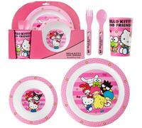 Get Trend Hello Kitty Sanrio Vajilla Infantil 5 Piezas, Vajillas Completas con Plato, Bol, Vaso, Cuchara y Tenedor de Plástico Reutilizable sin BPA (Rosa Hello Kitty)