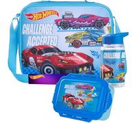 Get Trend Hot Wheels Bolsa Termica Infantil con Fiambrera Almuerzo Botella Agua Niños Set de 3 Piezas Bolsa Merienda Botellas Loncheras (Azul Hot Wheels)