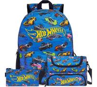 Get Trend Hot Wheels Mochila Escolar Set de 3 Piezas con Grande Mochila Niño 46x32x16 cm, Estuche y Bolsa Isotermica, Regalo Niños (Azul/Multi Hot Wheels)