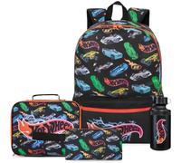 Get Trend Hot Wheels Mochila Niño 4 Piezas, Grande Mochila Escolar Infantil 46cm con Estuche, Bolsa Térmica para Almuerzo y Botella de Agua 500 ml, Set Vuelta al Cole (Multi Hot Wheels)