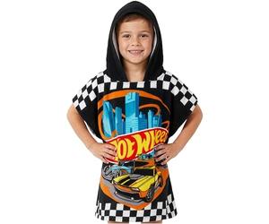 Get Trend Hot Wheels Toalla Playa con Capucha Toalla Poncho Niño Niña Piscina Playa Poncho Toallas Baño Algodon Absorbente (Negro Hot Wheels, 4-9 Años)