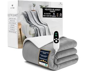 Get Trend Manta Electrica 130 x 160 cm con 9 Niveles, Temporizador 12h y Protección contra Sobrecalentamiento, Manta Invierno para Cama, Sofá (Gris Claro, Throw UK)
