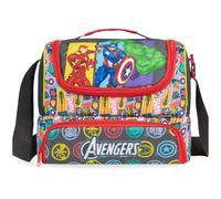 Get Trend Marvel Avengers Bolsa Termica Infantil, Lunch Bag con Doble Compartimento, Asa y Correa Ajustable, Bolsa Isotermica, Colegio y Picnic, Regalo Niños (Multi Avengers)