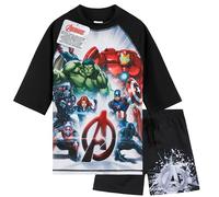 Get Trend Marvel Avengers Conjunto de Bañador Niño Bañador Natacion Adolescente Set de Baño 2 Piezas Camiseta y Pantalones Cortos (5-6 Años, Negro/Multi Avengers)