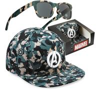 Get Trend Marvel Avengers Gorra y Gafas de Sol Niño 6-14 Años Set, Gorra Infantil Verano, Protección UV y Gafas Sol Niño, Regalo Niños (Camo Avengers)