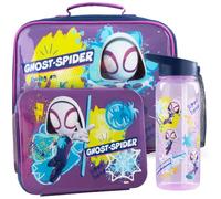 Get Trend Marvel Ghost Spider Bolsa Almuerzo Isotérmica Niñas Set 3 Piezas, Bolsa Isotermica 5 L, Botella 640 ml y Snack Box 2 L con Compartimentos, Sin BPA, para Escuela (Morado/Multi Ghost Spider)