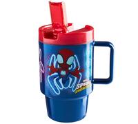 Get Trend Marvel Spiderman Botella Agua Niños con Tapa, Pajita y Asa, 500ml, Vaso Plastico Infantil Colegio, Deportes y Viajes, Libre de BPA, Reutilizable (Azul Spidey)