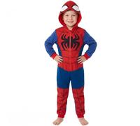 Get Trend Marvel Spiderman Pijama Entero Niño, Acogedor Mono Pijama Polar, Todo en Uno Encapuchado Ropa de Dormir, Regalos para Niños