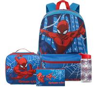 Get Trend Marvel Spidey Mochila Escolar Niño 4 Piezas, Grande Mochila 46cm con Botella Agua 500 ml, Estuche Escolar y Bolsa Térmica para Colegio (Azul/Multi Spiderman)