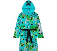 Get Trend Minecraft Albornoz Infantil, Bata Polar con Capucha y Bolsillos, Ropa de Casa Invierno, Regalo Original Creeper (9-10 Ans, Azul Minecraft)