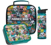 Get Trend Minecraft Bolsa Térmica 3L, Set Niños, 3 Piezas, Botella Agua 600 ml y Caja Bento Fiambrera con Compartimentos, Libre de BPA, Colegio y Guardería (Multi Minecraft)