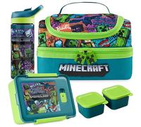 Get Trend Minecraft Bolsa Térmica, Set Niños, 3 Piezas, Botella Agua 600 ml y Caja Bento Fiambrera con 2 Compartimentos, Sin BPA, Colegio y Guardería (Multi Minecraft)