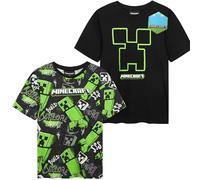 Get Trend Minecraft Camiseta Niño Manga Corta Pack Camisetas de 2 T Shirt Creeper Transpirable Regalos Niños y Adolescentes (13-14 Años, Negro Minecraft 2 Pck)