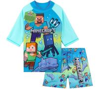 Get Trend Minecraft Conjunto de Bañador Niño Bañador Natacion Adolescente Set de Baño 2 Piezas Camiseta y Pantalones Cortos (11-12 Años, Minecraft Azul/Verde)