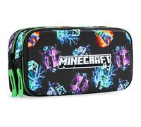 Get Trend Minecraft Estuche Niño y Niña, 2 Compartimentos, Ligero y Resistente, Gran Estuche Escolar para Lápices, Portalápices para Teens, Regalo Gamer Creeper (Negro/Multi Minecraft)