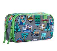 Get Trend Minecraft Estuche Niño y Niña, 2 Compartimentos, Ligero y Resistente, Gran Estuche Escolar para Lápices, Portalápices para Teens, Regalo Gamer Creeper (Verde/Multi Minecraft)