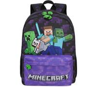 Get Trend Minecraft Grande Mochila Niño, 46 cm Mochila Escolar y Viaje Ajustable, Acolchada para Deportes y Escuela, Regalo Gamer (Negro/Morado Minecraft)