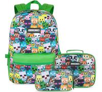 Get Trend Minecraft Mochila Niños, Set 3 Piezas, Estuche Escolar y Bolsa Almuerzo, Mochila Escolar Completa para Colegio y Ocio, Regalo Niños (Verde/Multi Minecraft)