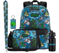 Get Trend Minecraft Mochila Niños, Set 5 Piezas, Estuche Escolar, Bolsa Almuerzo, Botella Sin BPA 500 ml y Accesorios Escolares (Multi Minecraft)