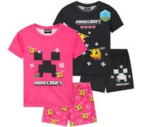 Get Trend Minecraft Pijama Niña Verano Pijamas Adolescentes Pack de 2 Conjunto de Pijama con Manga Corta Regalos Niñas (11-12 Años, Minecraft Negro/Rosa)