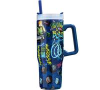 Get Trend Minecraft Vaso Térmico 920 ml, Botella Acero Inoxidable, Vaso con Pajita y Asa, Mantiene Hielo 42 H Frío 12 H Calor 8 H, Taza Cafe Viaje Antigoteo BPA Free, Regalo Original (Bleu Minecraft)