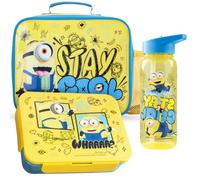 Get Trend Minions Bolsa Termica Infantil Set, 3 Piezas Bolsa Isotermica 5L, Botella Agua 640ml y Bento Box 2L, Sin BPA, Ligera y Resistente, Set de Almuerzo Infantil (Amarillo/Azul Minions)