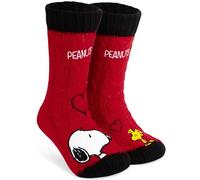 Get Trend Peanuts Snoopy Calcetines Pantuflas Mujer Adolescente Tallas 35-41, Forro Polar Calcetin Antideslizante Woodstock, Acogedor Regalo Mujer (35/41 EU, Rojo/Negro Peanuts)