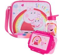 Get Trend Peppa Pig Bolsa Termica Infantil con Fiambrera Almuerzo Botella Agua Niños Set de 3 Piezas Bolsa Merienda Botellas Loncheras Material Escolar (Rosa Peppa Pig)