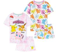 Get Trend Pokemon Pijamas Niña Chica Tie Dye Paquete de 2 Pijama Manga Corta Niña con Shorts Ropa de Estar en Casa Regalos Niños (5-6 Años, Multi Pokemon, 2)