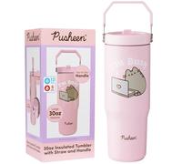 Get Trend Pusheen Botella Termica con Pajita y Asa 850ml, Vaso Térmico Antigoteo Reutilizable, Taza Acero Inoxidable, Bebidas Frías y Calientes (Rosa Pusheen)