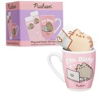 Get Trend Pusheen Taza Ceramica & Calcetines Mujer Chica, EU 35-41, Taza Cafe Te 315ml Calcetines Divertidos, Set Regalo para Adultos Adolescentes (Rosa Pusheen)
