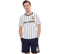 Get Trend Real Madrid Pijama Hombre Verano M-3XL, Conjunto Camiseta Hombre Manga Corta y Pantalón Corto, 100% Algodón, Regalo Futbol (Real Madrid, Blanco/Azul Marino, L)
