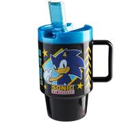 Get Trend SONIC THE HEDGEHOG Botella Agua Niños con Tapa, Pajita y Asa, 500ml, Vaso Plastico Infantil Colegio, Deportes y Viajes, Libre de BPA, Reutilizable (Negro Sonic)