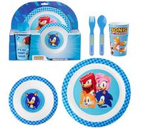 Get Trend SONIC THE HEDGEHOG Vajilla Infantil 5 Piezas, Vajillas Completas con Plato, Bol, Vaso, Cuchara y Tenedor de Plástico Reutilizable sin BPA (Azul Sonic The Hedgehog)