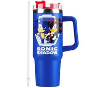 Get Trend Sonic The Hedgehog Vaso Térmico con Pajita Asa y Tapa para Niños, Shadow Taza de Viaje, Acero Inoxidable, Doble Pared, 840 ml, Bebidas Frías o Calientes (Azul Sonic)