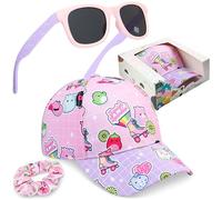 Get Trend Squishmallows Gorra Niña con Gafas de Sol UV400 y Goma Pelo Set, Accesorios Verano Niñas, Protección Solar, Regalo Niña (Rosa Squishmallows)