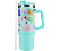 Get Trend Squishmallows Vaso Térmico con Pajita Asa y Tapa para Niños, Taza de Viaje, Acero Inoxidable, Doble Pared, 840 ml, Bebidas Frías o Calientes (Azul Squishmallows)