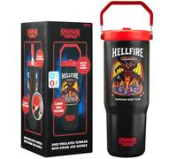 Get Trend Stranger Things Botella Termica con Pajita y Asa 850ml, Vaso Térmico Antigoteo Reutilizable, Taza Acero Inoxidable, Bebidas Frías y Calientes (Negro/Rojo Stranger Things)