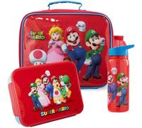 Get Trend Super Mario Bolsa Termica Infantil Aislante Set, 3 Piezas Lunch Bag, Botella Agua 640ml y Bento Box con Compartimentos, Sin BPA, Ligero y Resistente, para Colegio y Picnic (Rojo/Multi Mario)