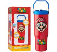 Get Trend Super Mario Botella Termica con Pajita y Asa 850ml, Vaso Térmico Antigoteo Reutilizable, Taza Acero Inoxidable, Bebidas Frías y Calientes (Rojo Super Mario)