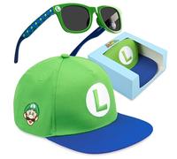 Get Trend Super Mario Gorra y Gafas de Sol Niño 4-14 Años Set, Gorra Infantil Verano con Protección UV y Gafas Sol Niño, Regalo Niños (Verde Super Mario)