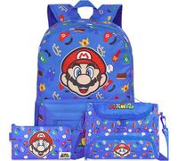 Get Trend Super Mario Mochila Escolar Set de 3 Piezas con Mochila Niño 46x32x16 cm, Estuche y Bolsa Isotermica, Regalo Niños (Azul/Multi Mario)