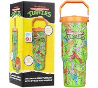 Get Trend Teenage Mutant Ninja Turtles Vaso Termico con Asa y Pajita 850 ml | Termo Cafe Doble Pared, Acero Inoxidable Sin BPA para Llevar, Botella Agua Mantiene Frio 12h y Calor 5h