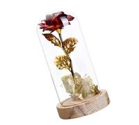 GETAJGHSD 1 Pieza Flor Artificial con Tapa de Vidrio y Luz LED Adorno para Decoración de Cumpleaños Navidad y Día del Amor Simulada Base Elegante