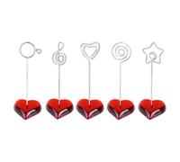 GETAJGHSD 5 Clips para Fotos y Tarjetas Base en Forma de Corazón Rojo, Acero Metálico Decorativo, Porta Tarjetas para Mesa Adecuado para Bodas y Organización de Oficina, Clips Variados
