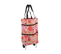 GETAJGHSD Carrito de Mercado Plegable Ruedas y Tela Oxford Resistente, Bolsa de Compras Portátil Reutilizable para Hogar y Supermercado, Diseño Floral Rosa Soporte Metálico Estable