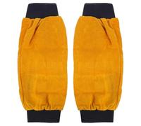 GETAJGHSD Fundas Protectoras para Brazo de Soldador de Cuero Resistente al Calor y Abrasión, Mangas Ignífugas Amarillas Puños Elásticos, Longitud 42 CM, para Soldadura en Taller